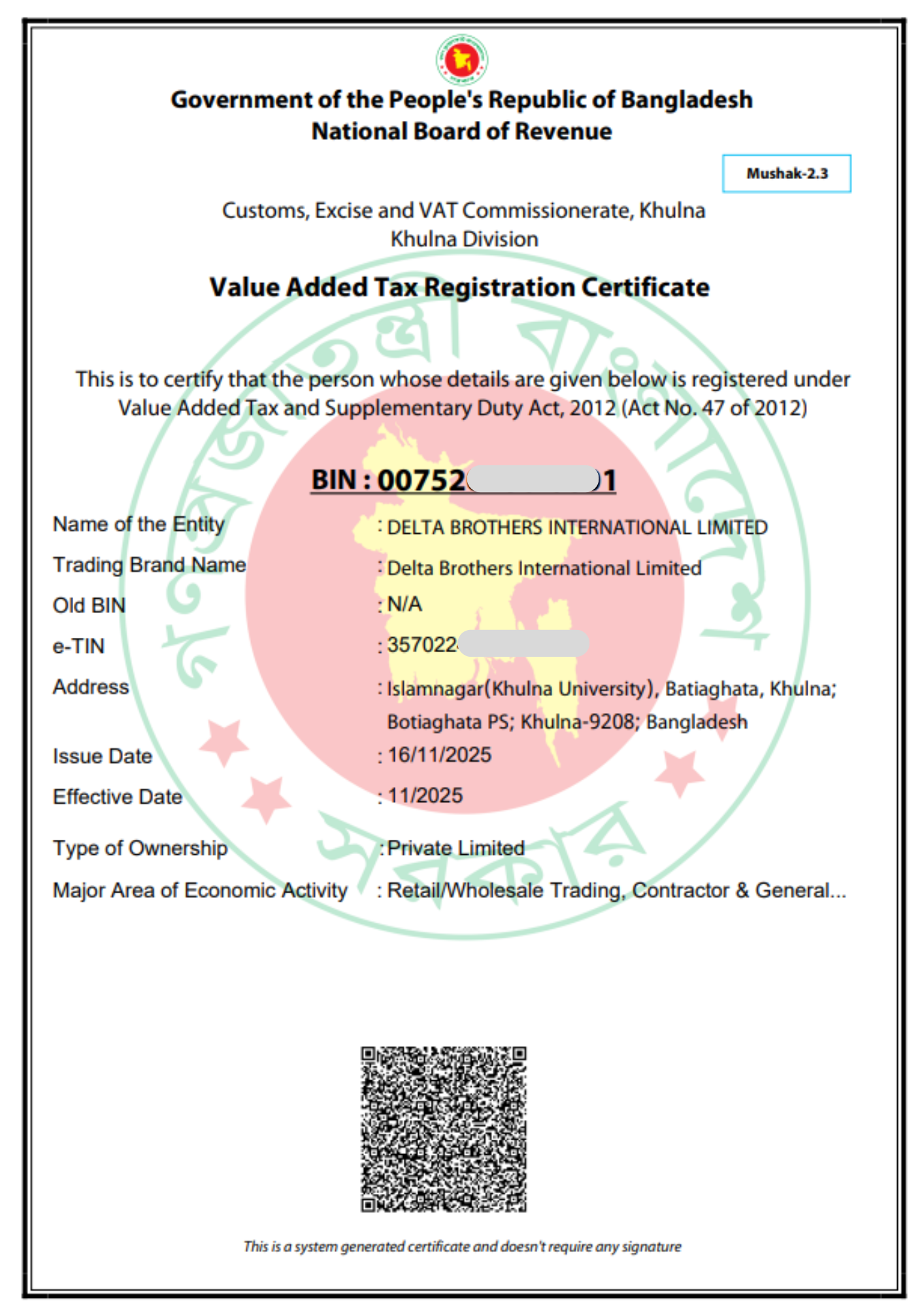 VAT / BIN